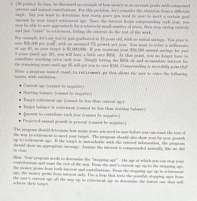 Solved 3 20 Points In Class We Discussed An Example Of Chegg