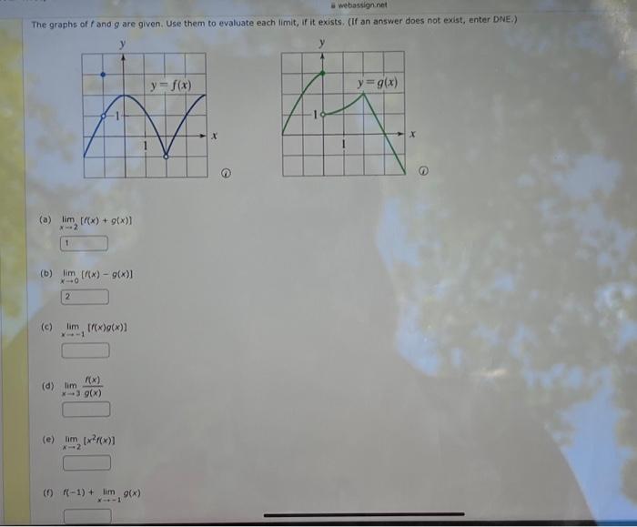 Solved The Graphs Of F And G Are Given Use Them To Evaluate Chegg