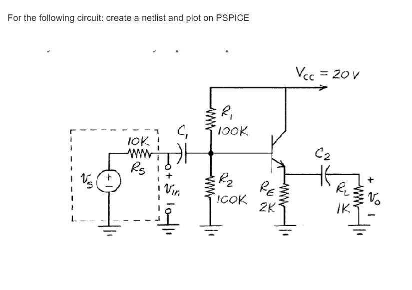 For The Following Circuit Create A Netlist And Plot Chegg