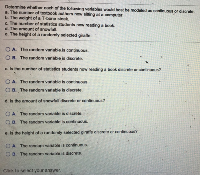 Solved Determine Whether Each Of The Following Variables Chegg