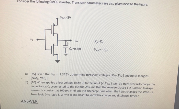 Solved Consider The Following Cmos Inverter Transistor Chegg