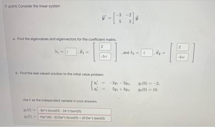 Solved Point Consider The Linear System Y Y A Chegg