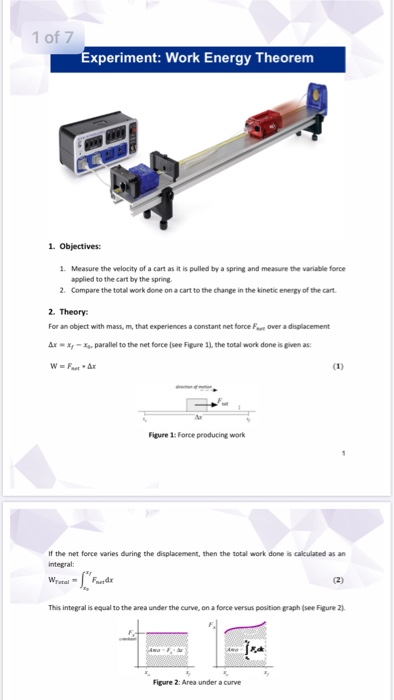 Solved Work Energy Theorem Experiment Measurements And Da Chegg