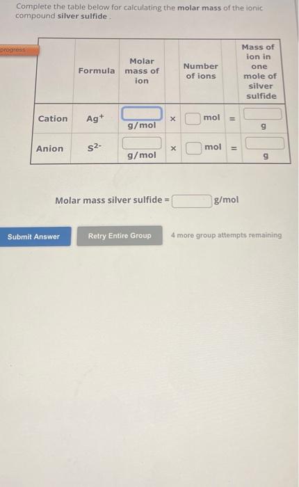 Solved Complete The Table Below For Calculating The Mola