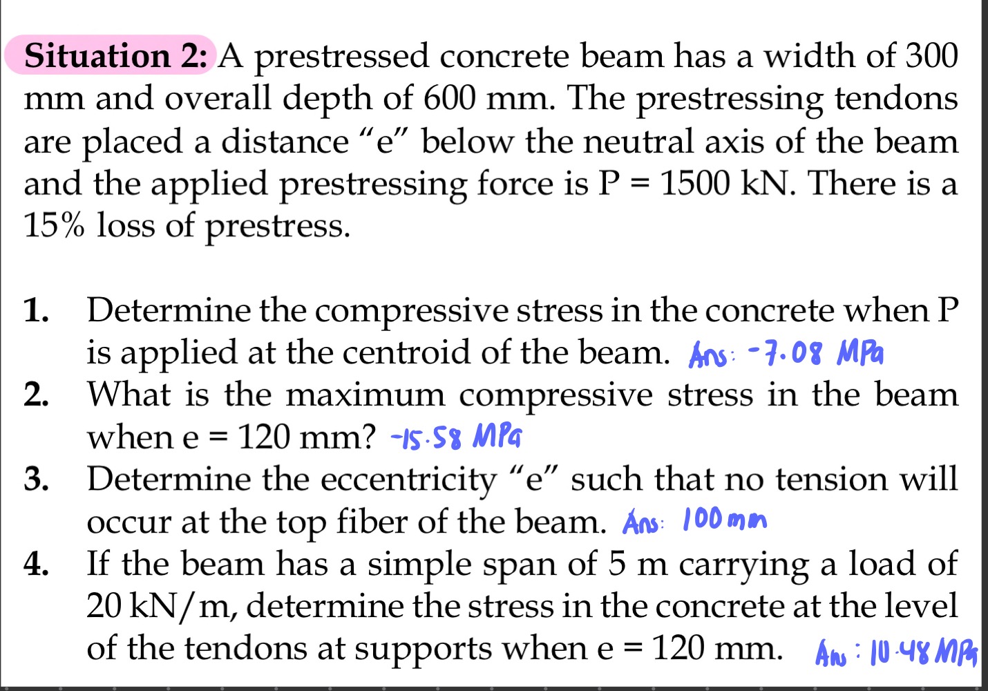 Solved Situation 2 A Prestressed Concrete Beam Has A Width Chegg