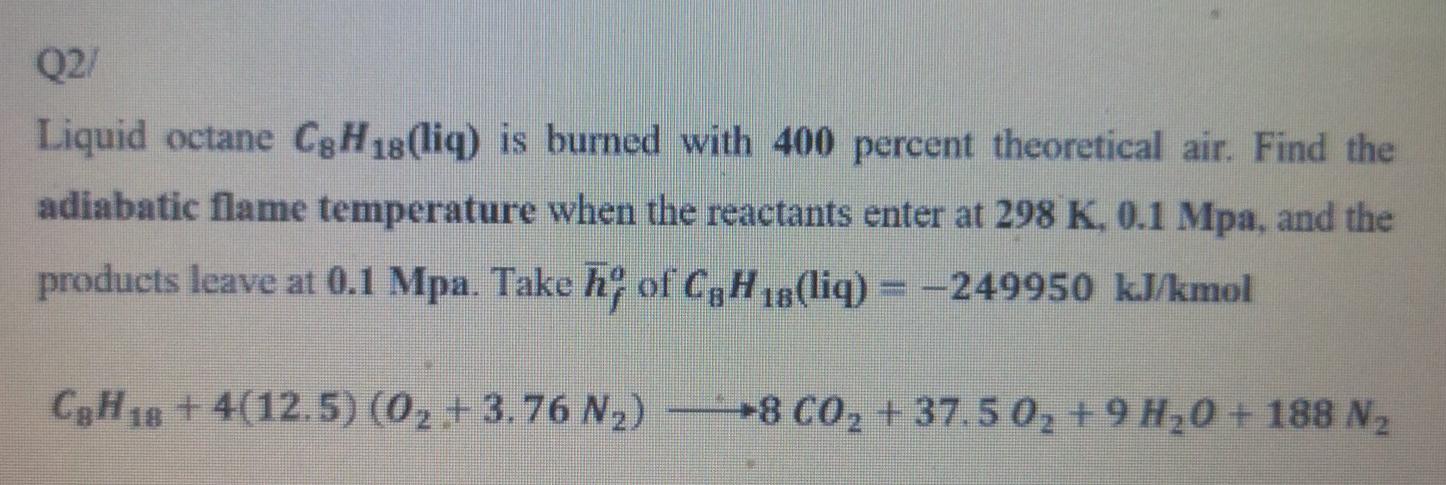 Solved Q Liquid Octane Cgh Liq Is Burned With Chegg