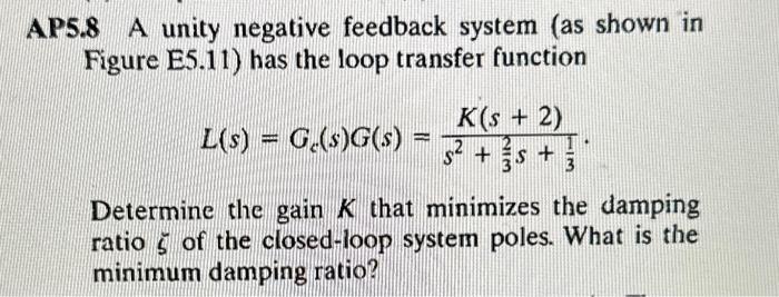 Solved AP5 8 A Unity Negative Feedback System As Shown