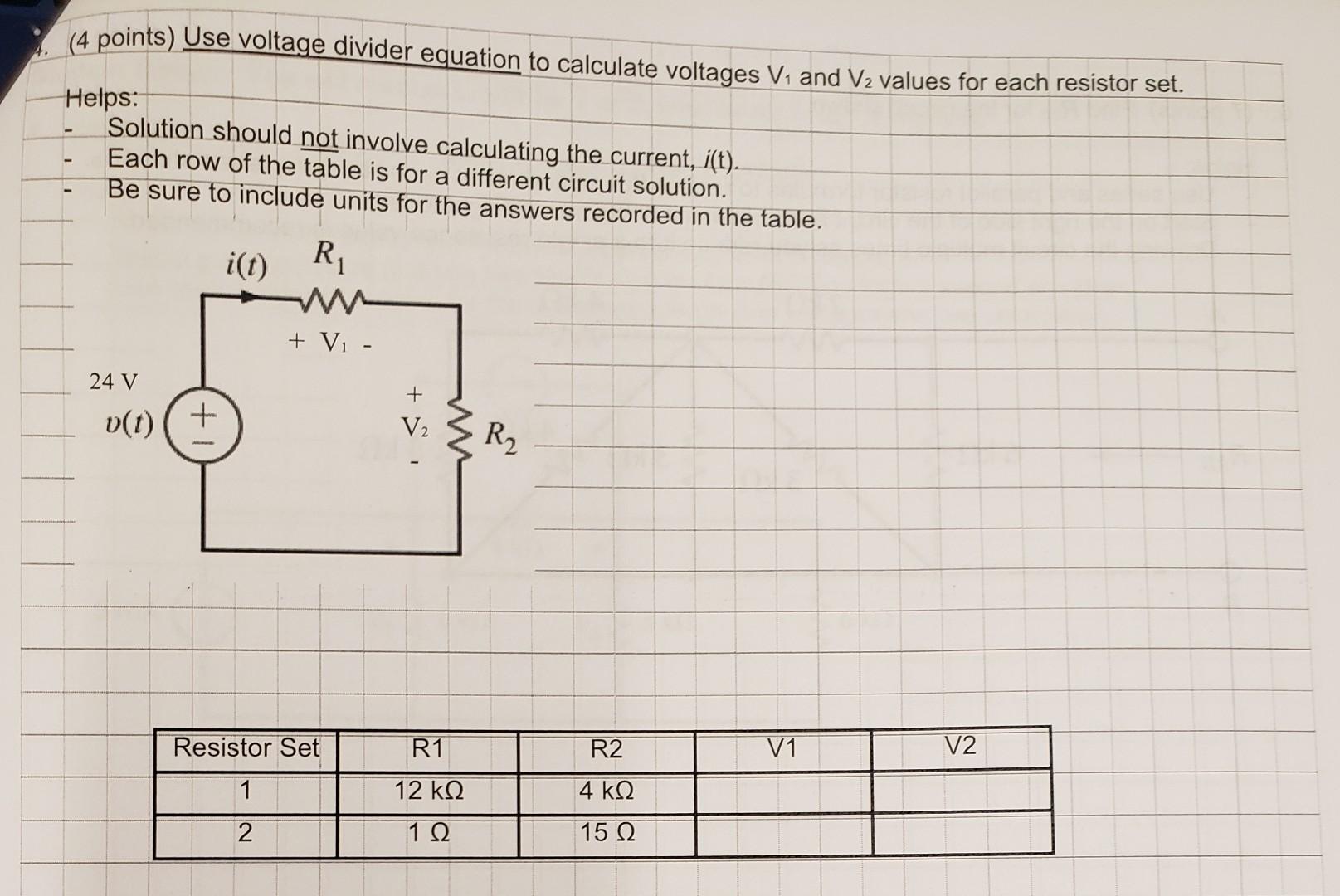 Solved Points Use Voltage Divider Equation To Calculate Chegg