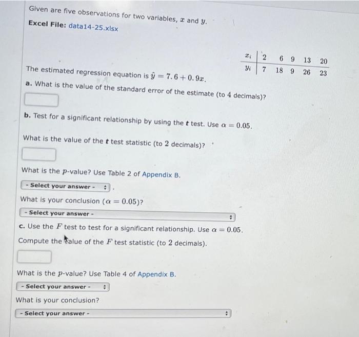 Solved Given Are Five Observations For Two Variables And Y Chegg