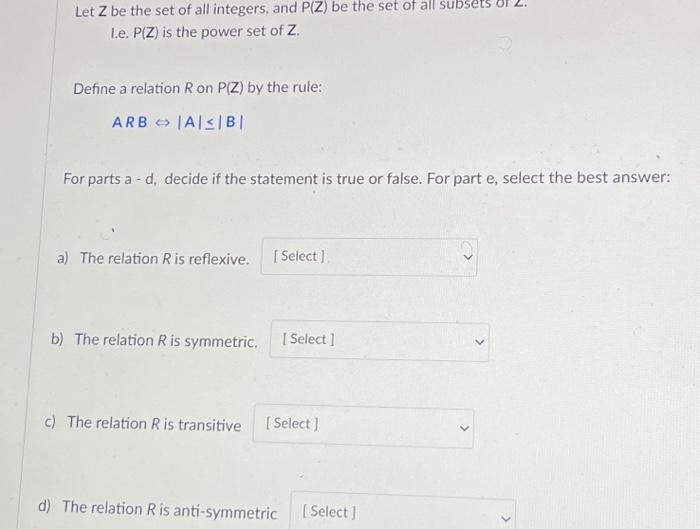 Solved Let Z Be The Set Of All Integers And P Z Be The Set Chegg