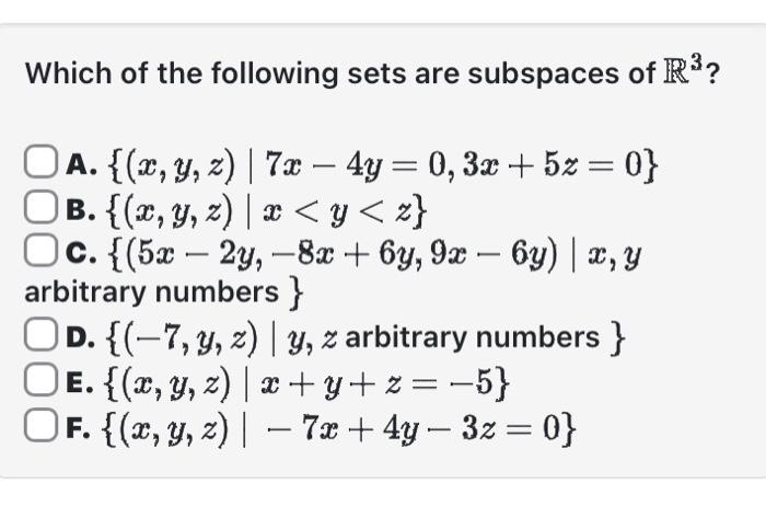 Solved Which Of The Following Sets Are Subspaces Of R A Chegg