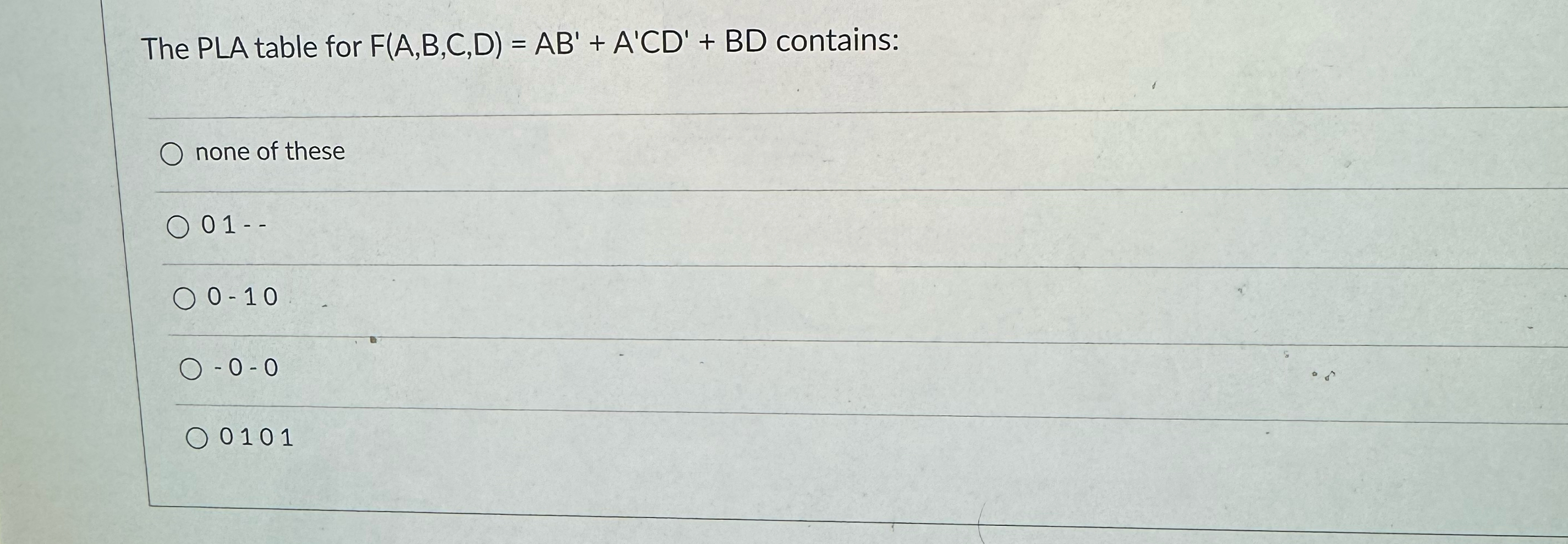 Solved The Pla Table For F A B C D Ab A Cd Bd Chegg