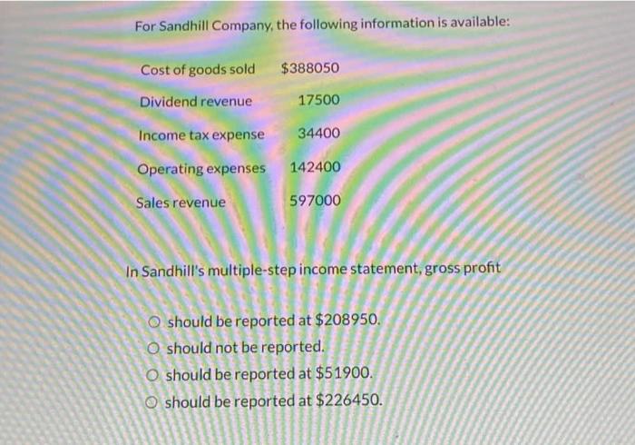 Solved For Sandhill Company The Following Information Is Chegg