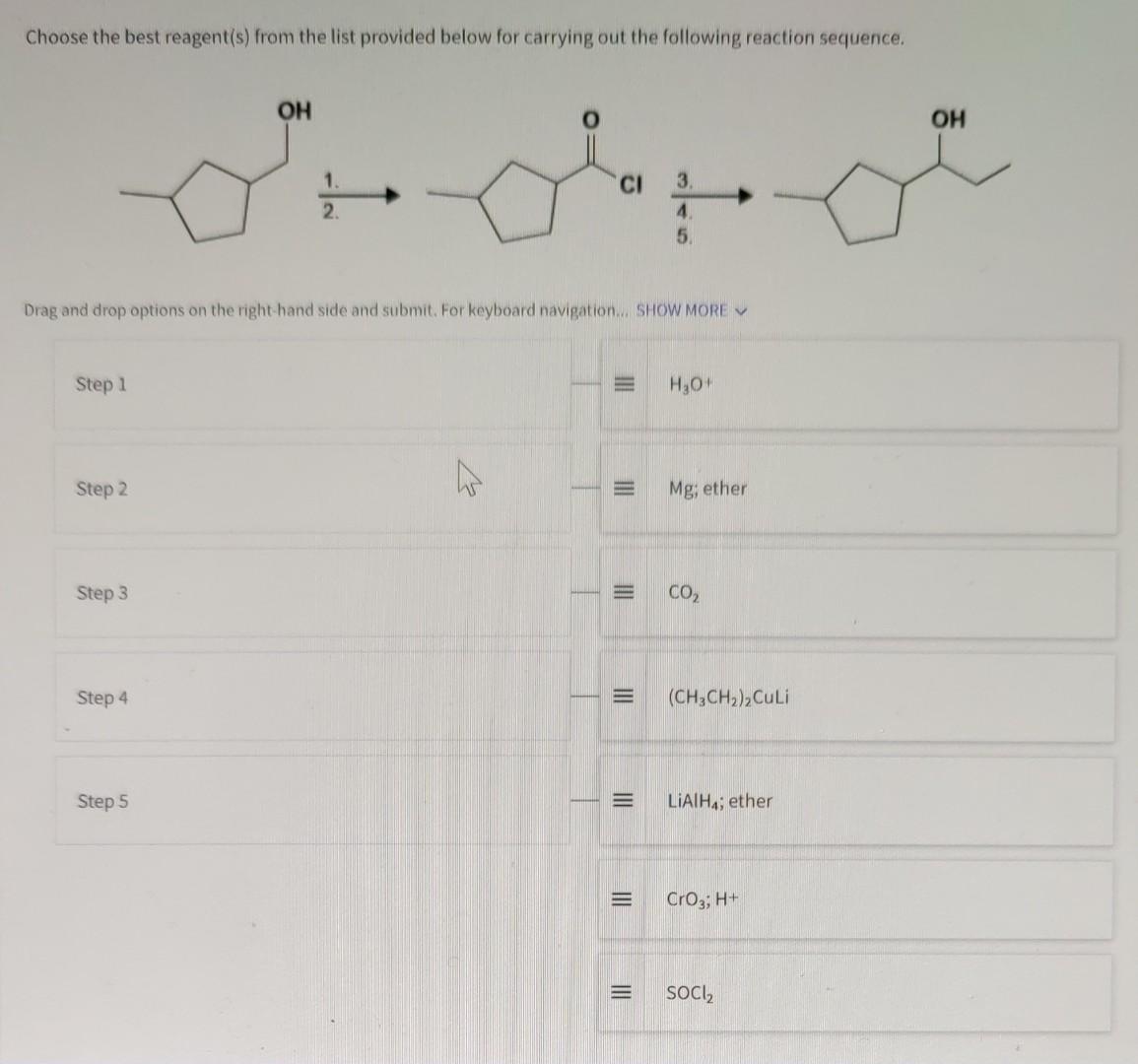 Solved Choose The Best Reagent S From The List Provided Chegg