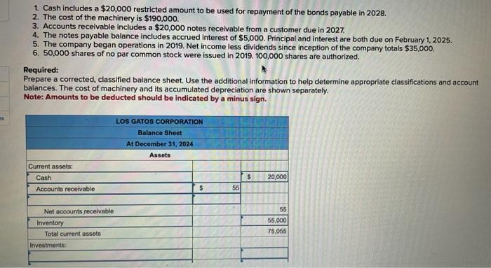 Solved 1 Cash Includes A 20 000 Restricted Amount To Be Chegg