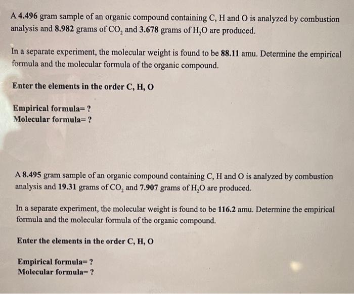 Solved A 4 496 Gram Sample Of An Organic Compound Containing Chegg