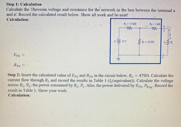 Solved Step 1 Calculation Calculate The Thevenin Voltage Chegg