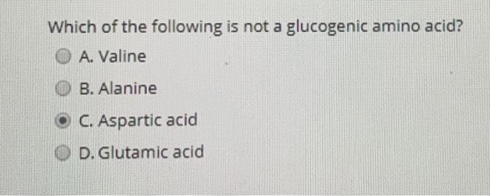 Solved Which Of The Following Is Not A Glucogenic Amino Chegg