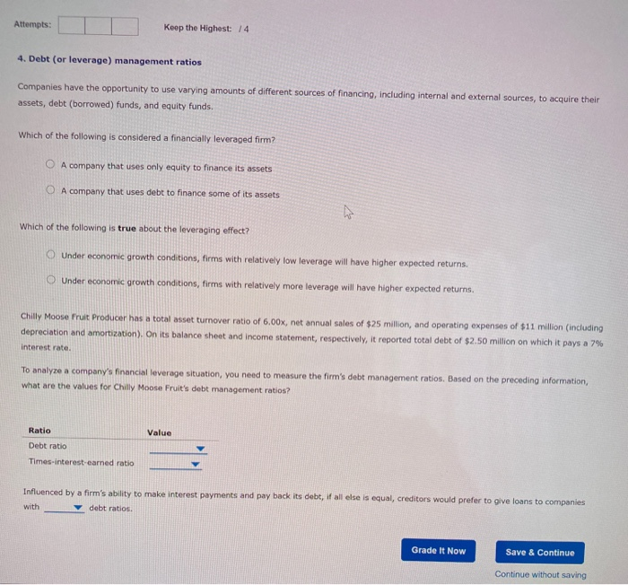 Solved Attempts Keep The Highest Debt Or Leverage Chegg