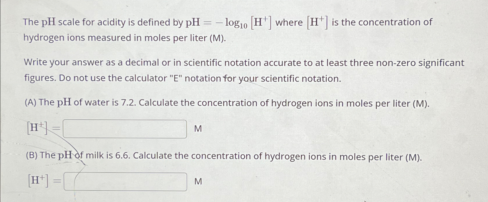 Solved The Ph Scale For Acidity Is Defined By Chegg