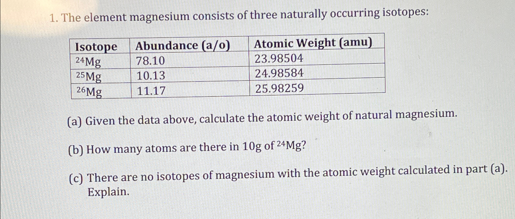 Solved The Element Magnesium Consists Of Three Naturally Chegg