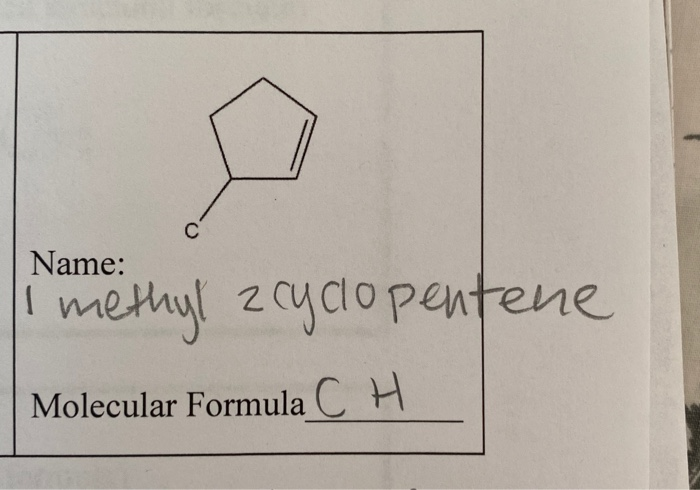 Solved с Name methyl 2cyclopentene Molecular Formula C H Chegg