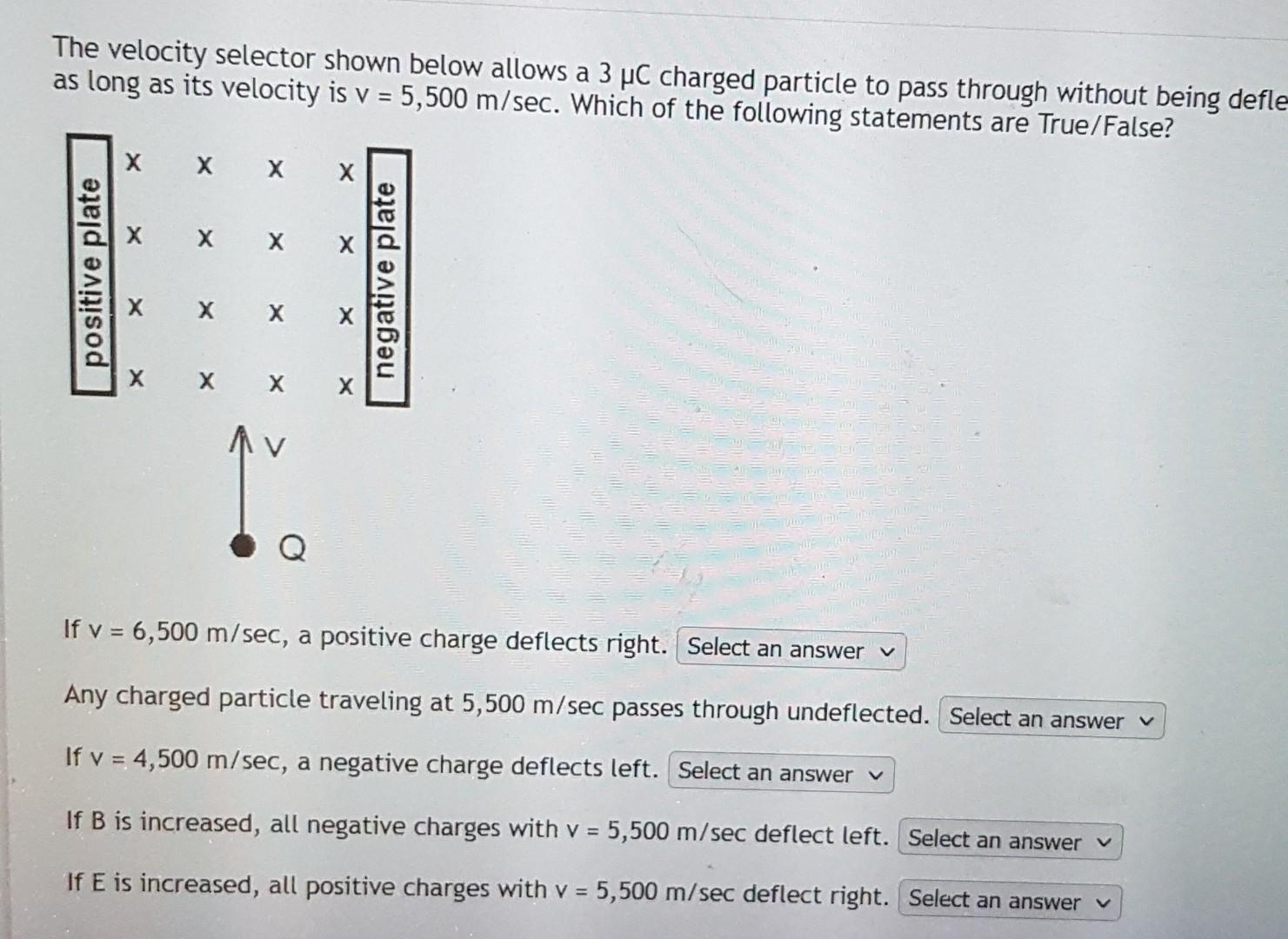 Solved The Velocity Selector Shown Below Allows A Pc Chegg