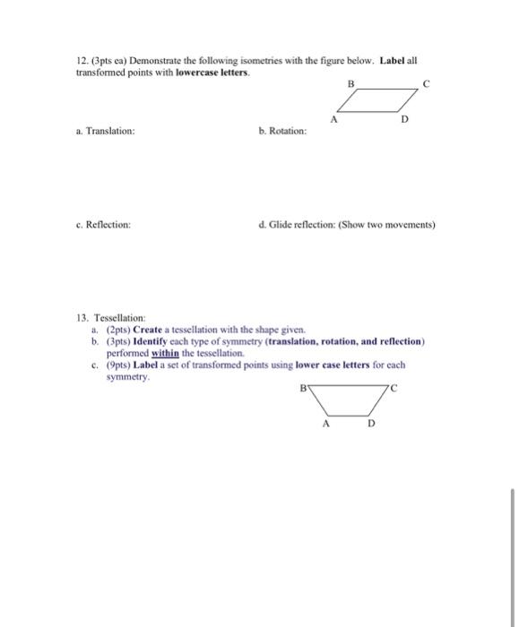 Solved 12 3pts Ea Demonstrate The Following Isometries Chegg