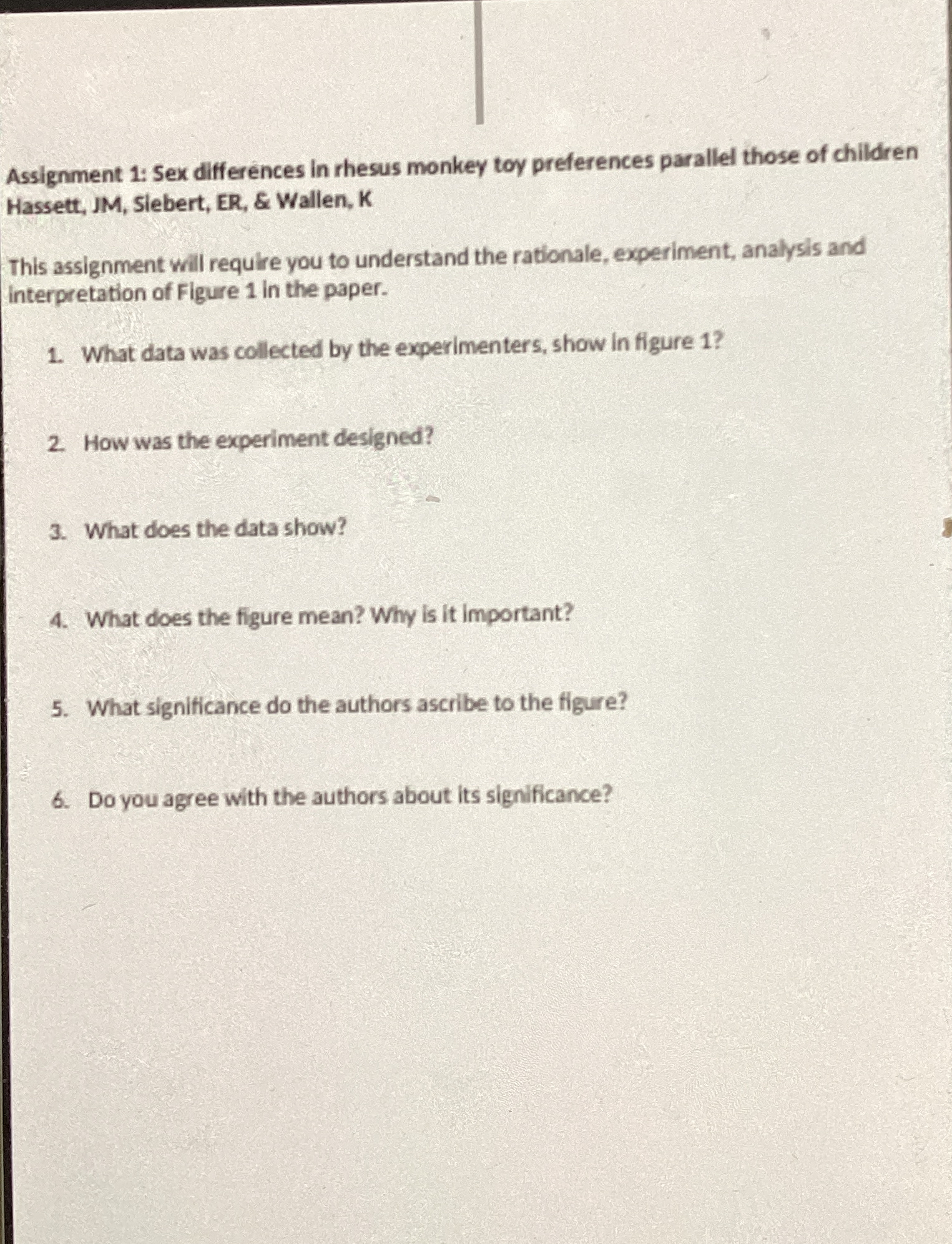 Solved Assignment Sex Differences In Rhesus Monkey Toy Chegg
