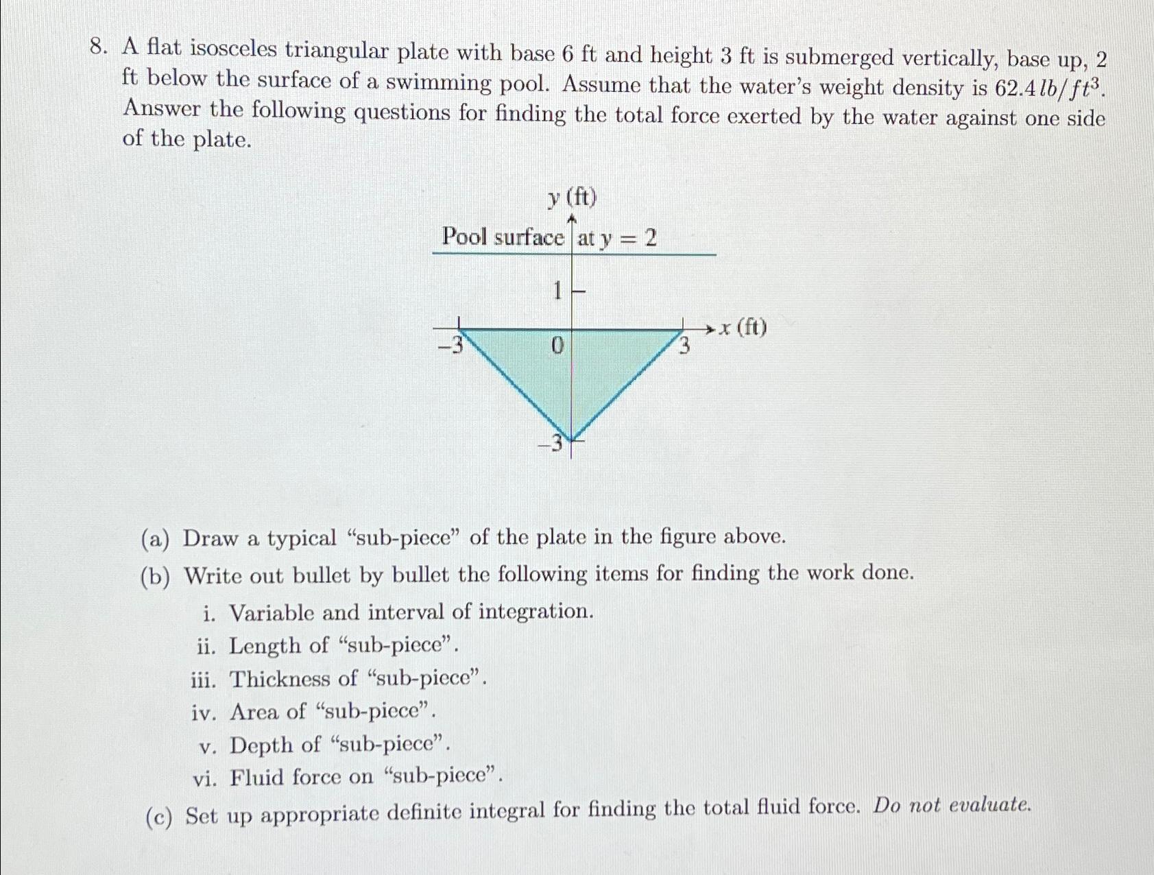 Solved A Flat Isosceles Triangular Plate With Base 6ft And Chegg