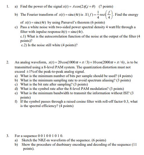 Solved a Find the power of the signal x t Acos 2πf0t θ 7 Chegg