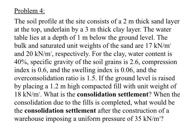 Solved Problem 4 The Soil Profile At The Site Consists Of A Chegg