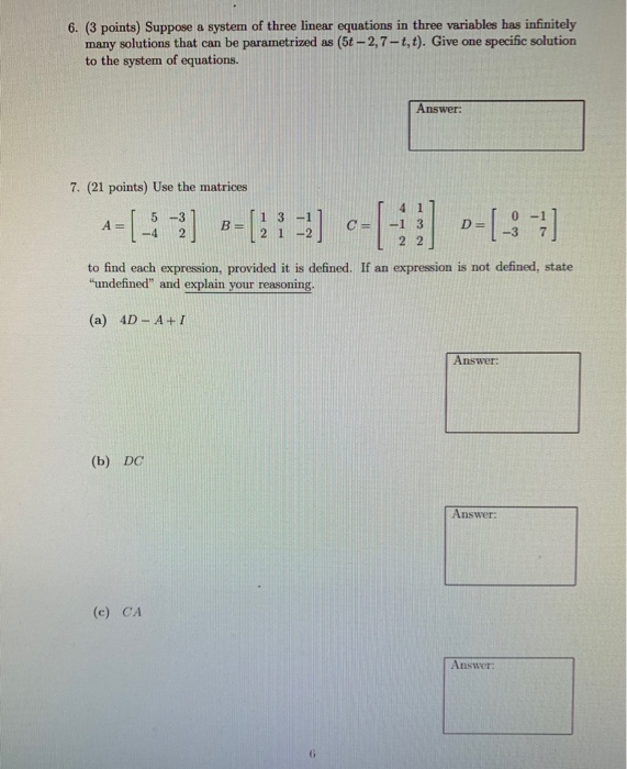 Solved Points Suppose A System Of Three Linear Chegg