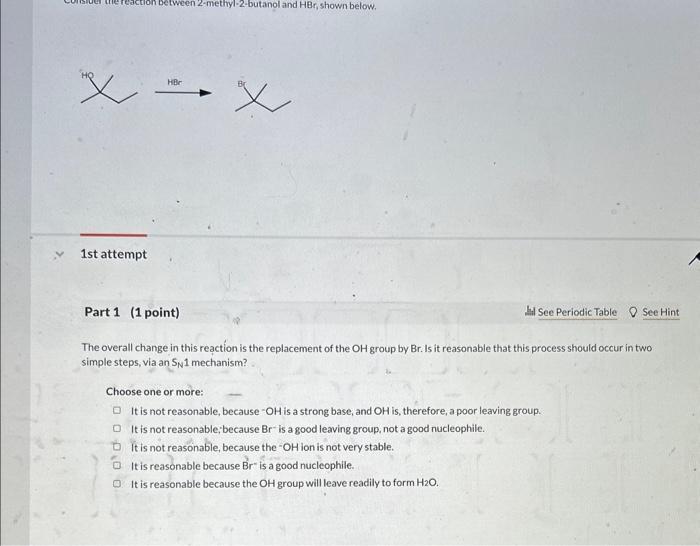 Solved Hbr St Attempt Part Point Whe Periodic Table Chegg