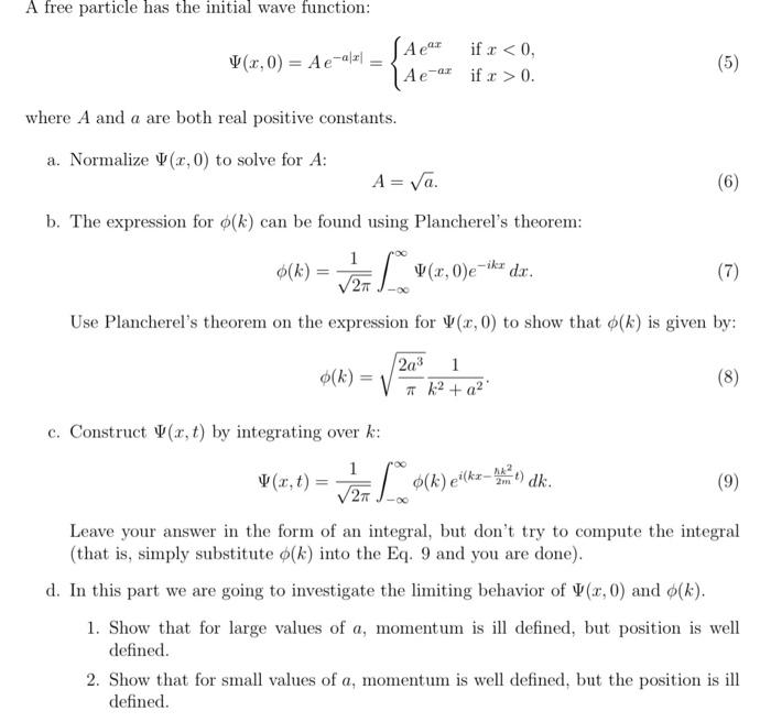 Solved A Free Particle Has The Initial Wave Function Chegg