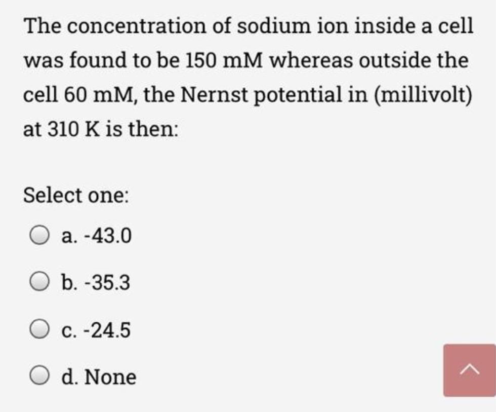 Solved The Concentration Of Sodium Ion Inside A Cell Was Chegg