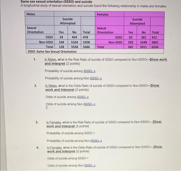 Solved Same Sex Sexual Orientation SSSO And Suicide A Chegg