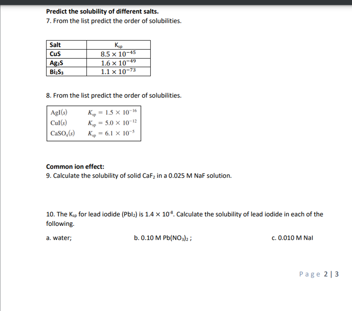 Solved Predict The Solubility Of Different Salts From The Chegg