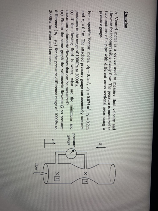 Solved Question A Venturi Meter Is A Device Used To Measure Chegg