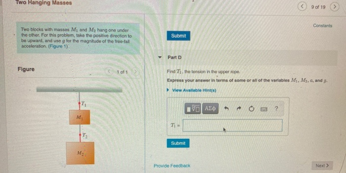 Solved Two Hanging Masses Of Constar Part A Two Blocks Chegg