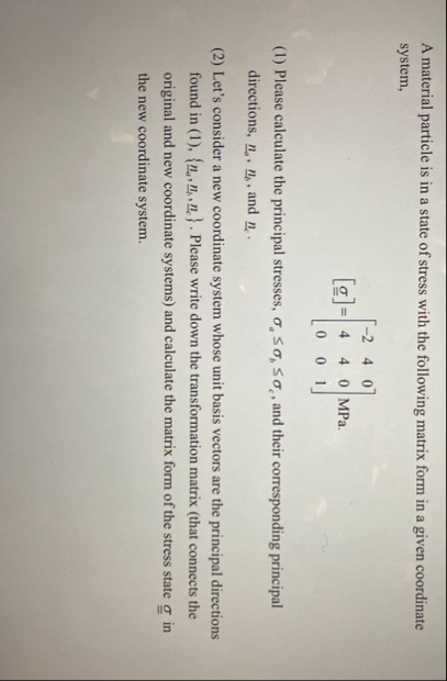 A Material Particle Is In A State Of Stress With The Chegg