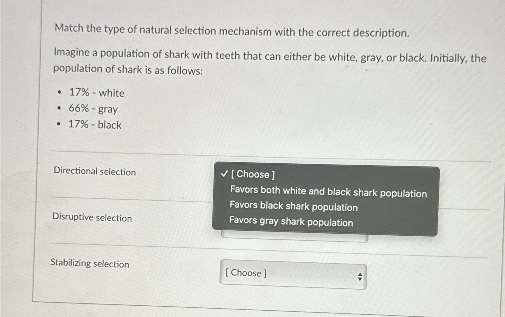 Match The Type Of Natural Selection Mechanism With Chegg