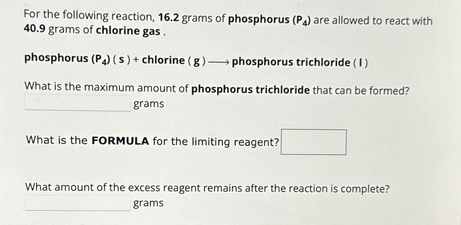 For The Following Reaction Grams Of Phosphorus Chegg