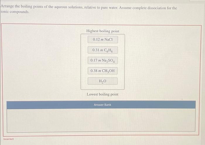 Solved Arrange The Boiling Points Of The Aqueous Solutions Chegg