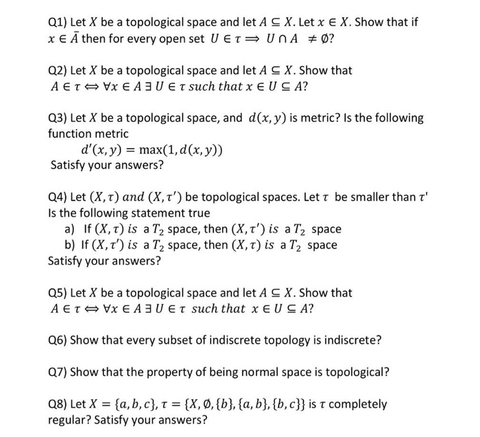 Solved Q1 Let X Be A Topological Space And Let A S X Let X Chegg