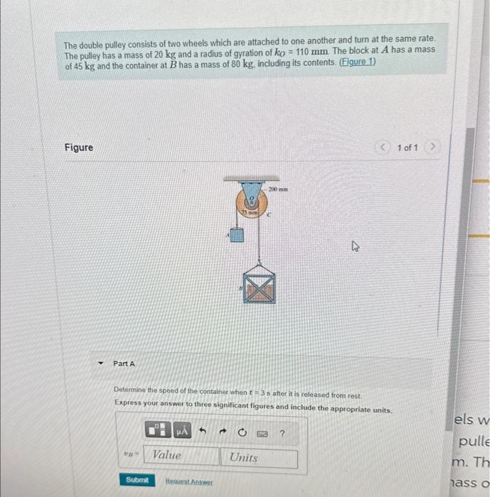 Solved The Double Pulley Consists Of Two Wheels Which Are Chegg