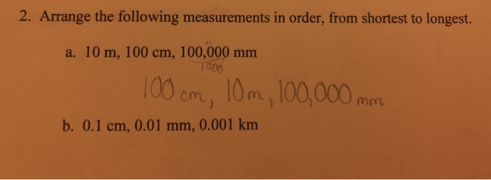 Solved Arrange The Following Measurements In Order From Chegg