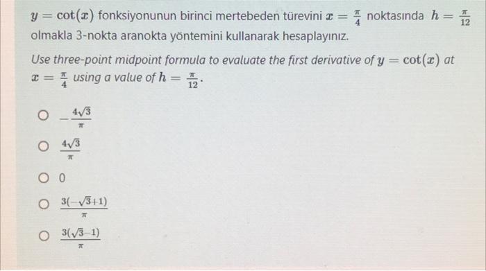 Solved y cot x fonksiyonunun birinci mertebeden türevini Chegg