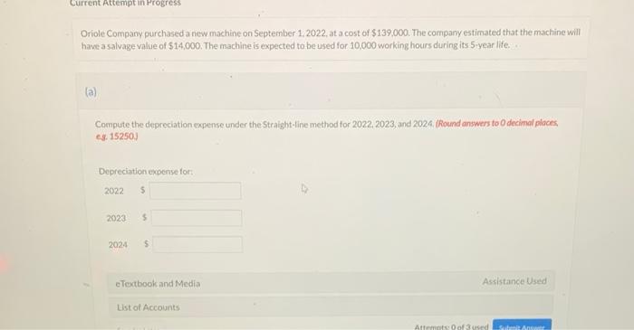 Solved Oriole Company Purchased A New Machine On September Chegg