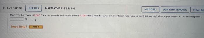 Solved 5 1 Points DETAILS HARMATHAP 12 6 R 010 MY Chegg